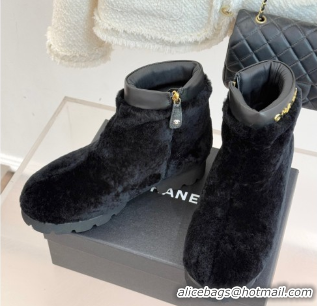 Top Design Chanel Wool Platform Ankle Boots Black 2025 CH110315 1103120