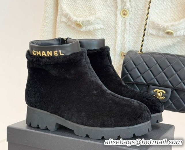 Top Design Chanel Wool Platform Ankle Boots Black 2025 CH110315 1103120