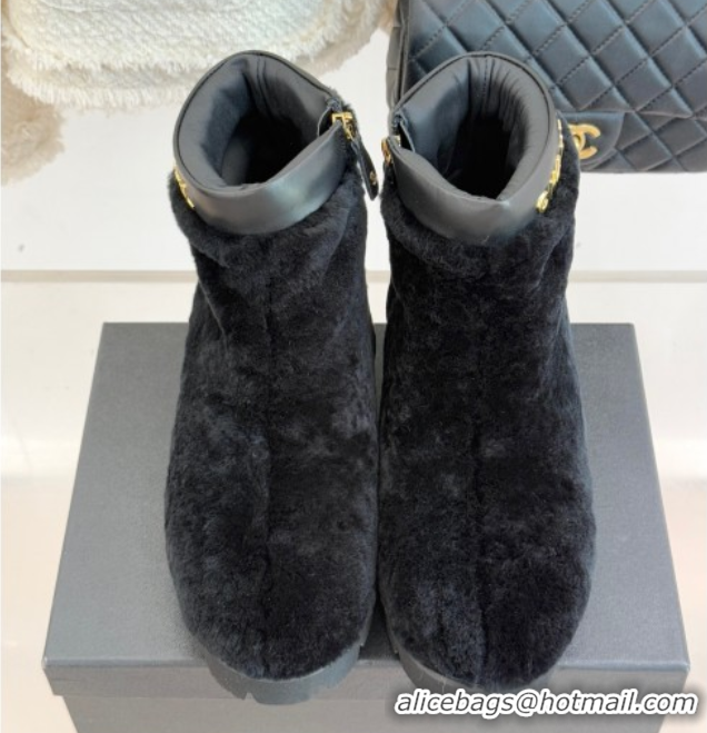 Top Design Chanel Wool Platform Ankle Boots Black 2025 CH110315 1103120