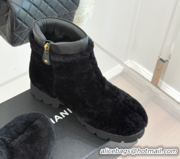Top Design Chanel Wool Platform Ankle Boots Black 2025 CH110315 1103120