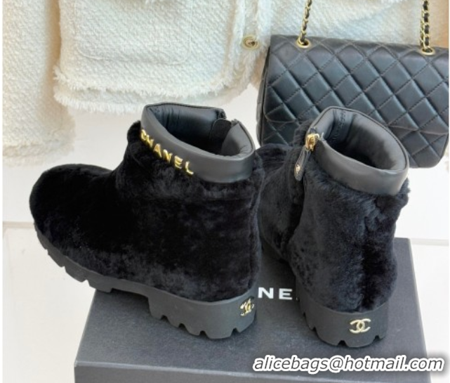 Top Design Chanel Wool Platform Ankle Boots Black 2025 CH110315 1103120