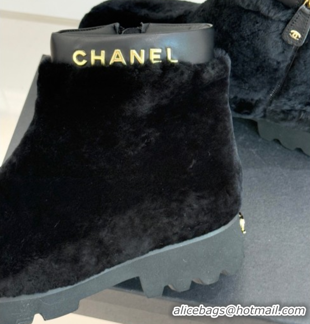 Top Design Chanel Wool Platform Ankle Boots Black 2025 CH110315 1103120