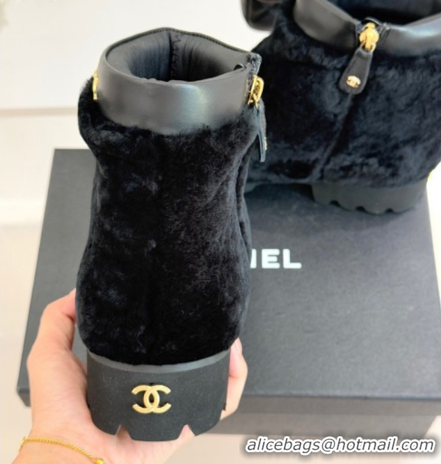 Top Design Chanel Wool Platform Ankle Boots Black 2025 CH110315 1103120