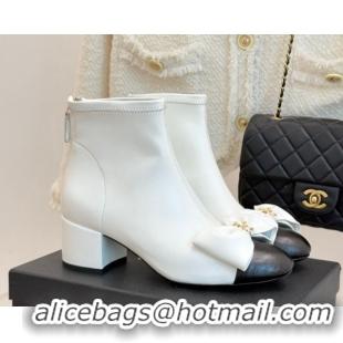 Luxury Chanel Lambskin Heel Ankle Boots with Bow White 2025 CH110303 1103121