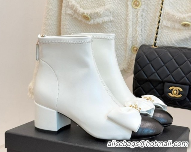 Luxury Chanel Lambskin Heel Ankle Boots with Bow White 2025 CH110303 1103121