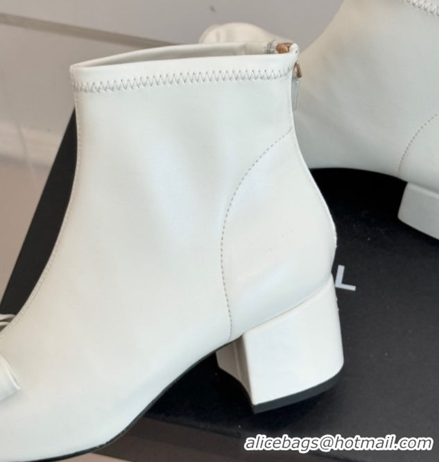 Luxury Chanel Lambskin Heel Ankle Boots with Bow White 2025 CH110303 1103121