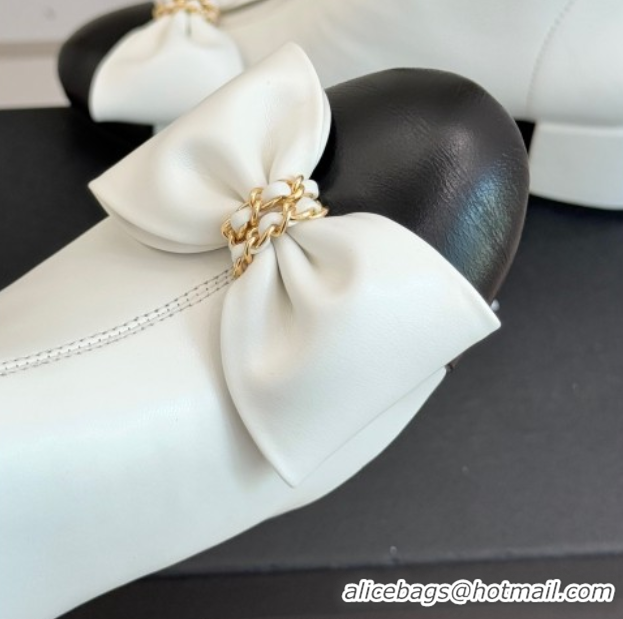 Luxury Chanel Lambskin Heel Ankle Boots with Bow White 2025 CH110303 1103121