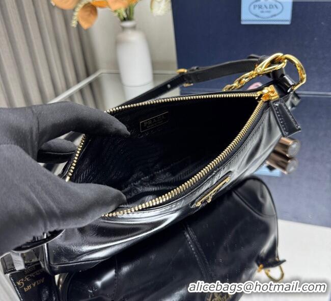 Well Crafted Prada Re-Edition 2002 medium leather shoulder bag 1BC221 Black 2025