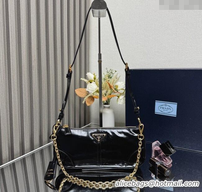 Well Crafted Prada Re-Edition 2002 medium leather shoulder bag 1BC221 Black 2025