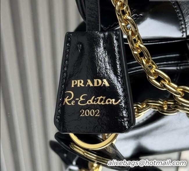 Well Crafted Prada Re-Edition 2002 medium leather shoulder bag 1BC221 Black 2025