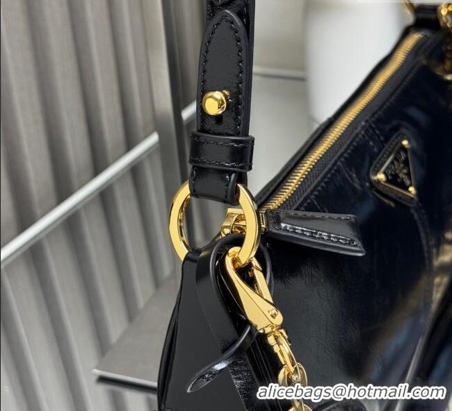 Well Crafted Prada Re-Edition 2002 medium leather shoulder bag 1BC221 Black 2025