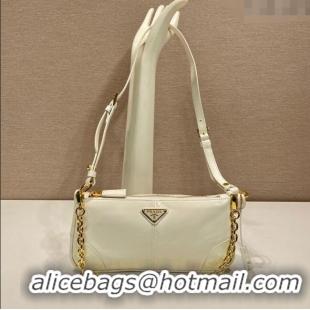 Well Crafted Prada Re-Edition 2002 medium leather shoulder bag 1BC221 White 2025