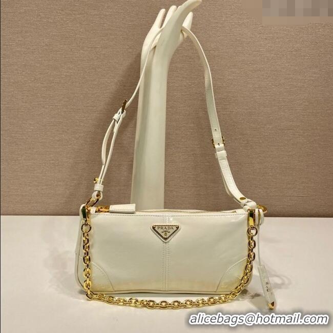 Well Crafted Prada Re-Edition 2002 medium leather shoulder bag 1BC221 White 2025