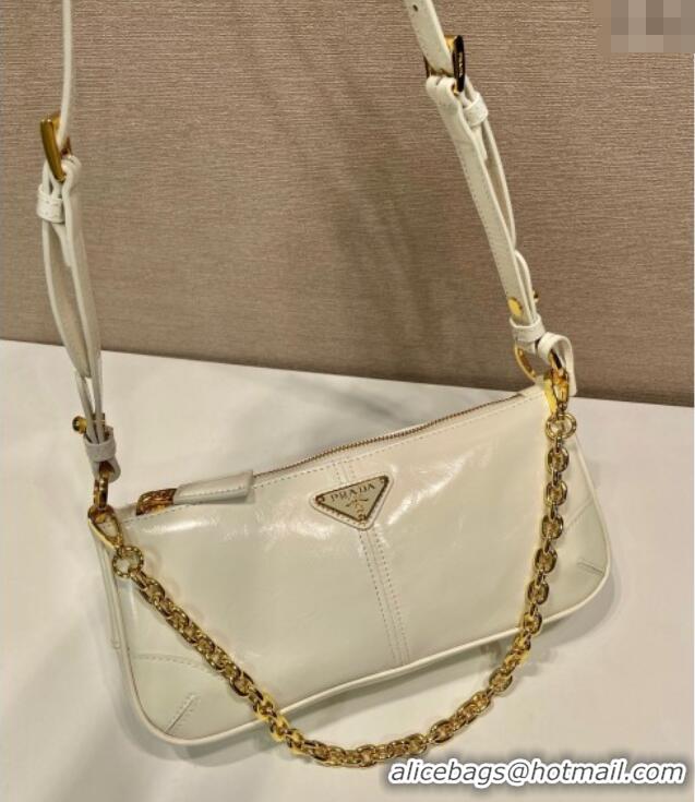 Well Crafted Prada Re-Edition 2002 medium leather shoulder bag 1BC221 White 2025