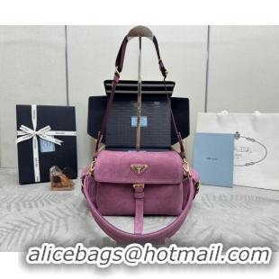 Best Design Prada Explore medium suede shoulder bag with flap 1BD394 Purple 2025