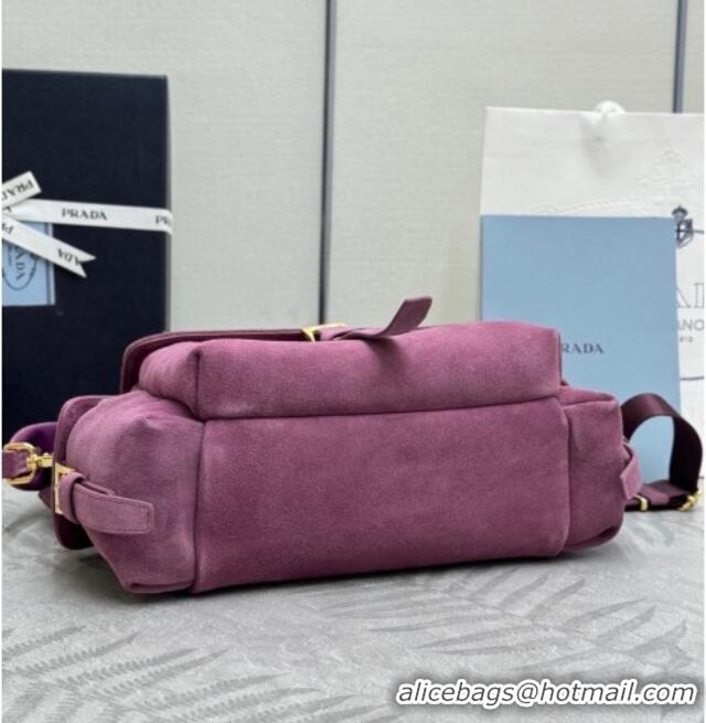 Best Design Prada Explore medium suede shoulder bag with flap 1BD394 Purple 2025