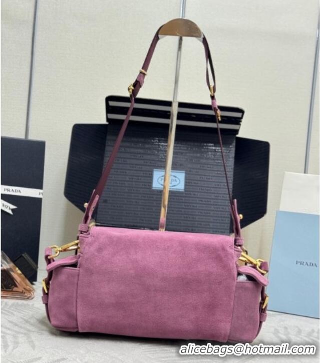 Best Design Prada Explore medium suede shoulder bag with flap 1BD394 Purple 2025