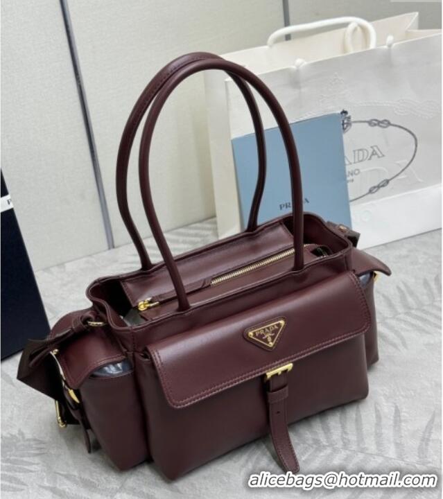 Promotional Prada Explore medium nappa leather tote bag 1BG596 Burgundy 2025