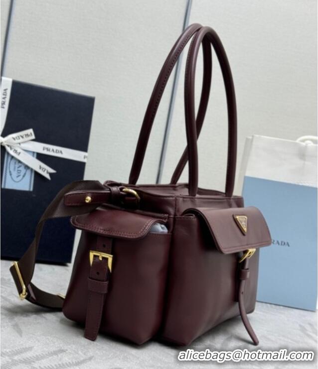 Promotional Prada Explore medium nappa leather tote bag 1BG596 Burgundy 2025