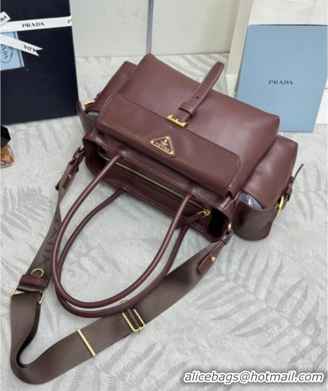 Promotional Prada Explore medium nappa leather tote bag 1BG596 Burgundy 2025