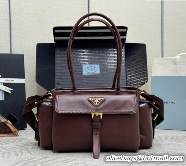 Promotional Prada Explore medium nappa leather tote bag 1BG596 Burgundy 2025