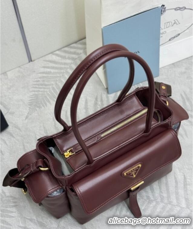 Promotional Prada Explore medium nappa leather tote bag 1BG596 Burgundy 2025