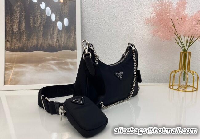 Luxury Cheap Prada Re-Edition 2005 Nylon Shoulder Bag 1BH204 Black 2025