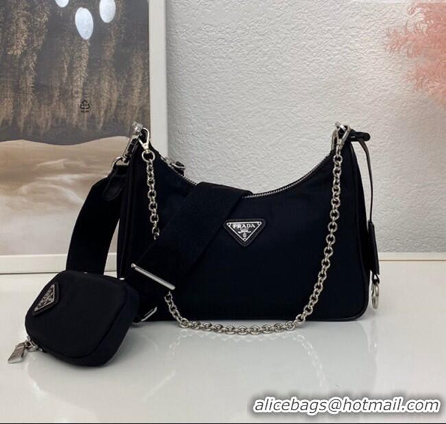 Luxury Cheap Prada Re-Edition 2005 Nylon Shoulder Bag 1BH204 Black 2025