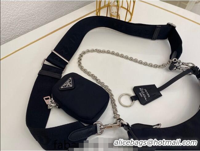 Luxury Cheap Prada Re-Edition 2005 Nylon Shoulder Bag 1BH204 Black 2025