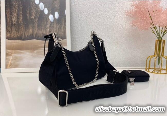 Luxury Cheap Prada Re-Edition 2005 Nylon Shoulder Bag 1BH204 Black 2025