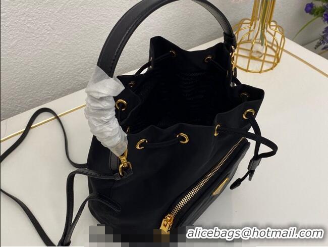 Good Taste Prada Duet Nylon Bucket Shoulder Bag 1BH038 Black 2025