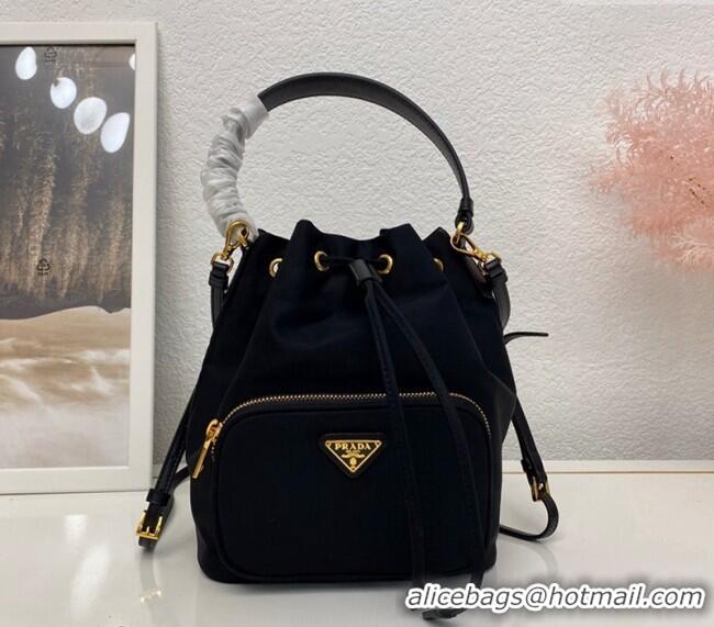 Good Taste Prada Duet Nylon Bucket Shoulder Bag 1BH038 Black 2025