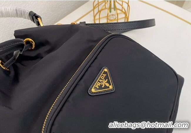 Good Taste Prada Duet Nylon Bucket Shoulder Bag 1BH038 Black 2025