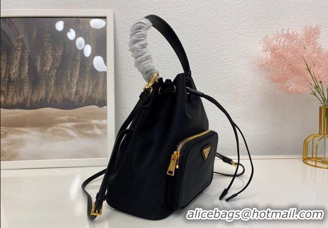 Good Taste Prada Duet Nylon Bucket Shoulder Bag 1BH038 Black 2025