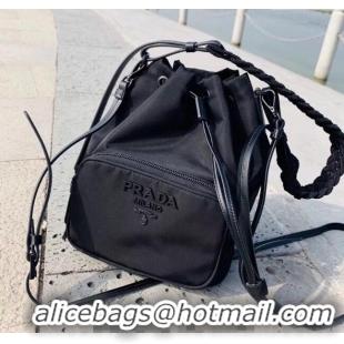 Buy Fashionable Prada Duet Nylon Bucket Bag 1BH038 Black 2025