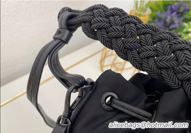 Buy Fashionable Prada Duet Nylon Bucket Bag 1BH038 Black 2025