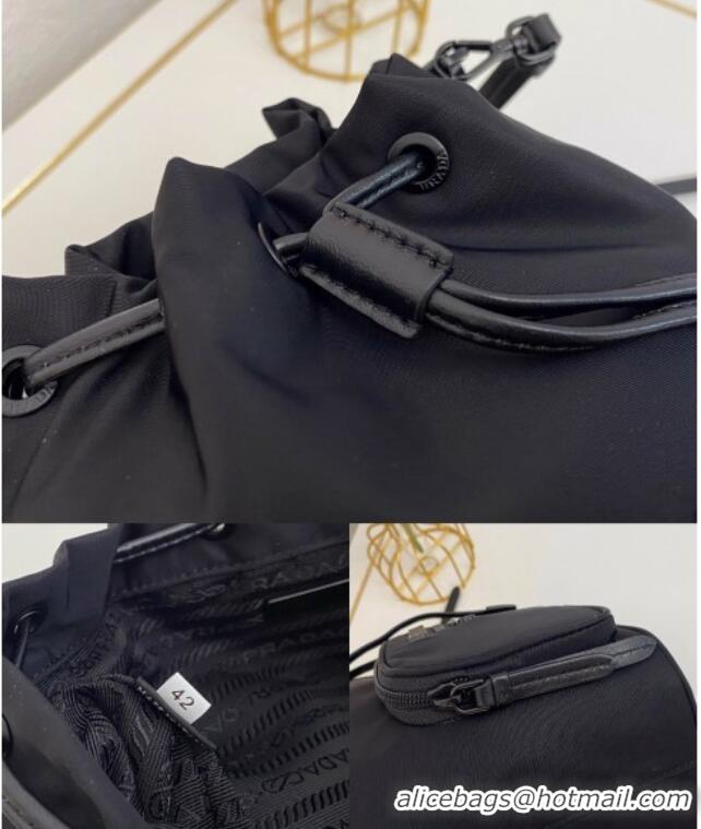 Buy Fashionable Prada Duet Nylon Bucket Bag 1BH038 Black 2025