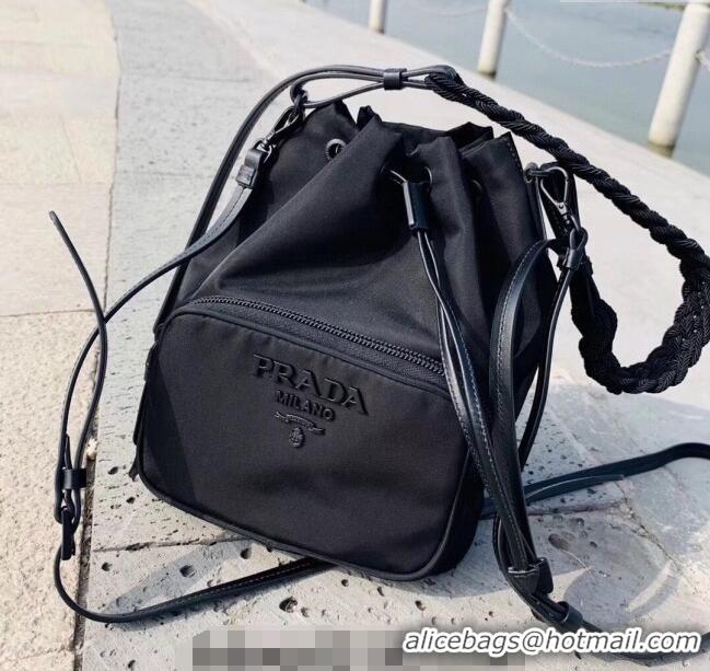 Buy Fashionable Prada Duet Nylon Bucket Bag 1BH038 Black 2025