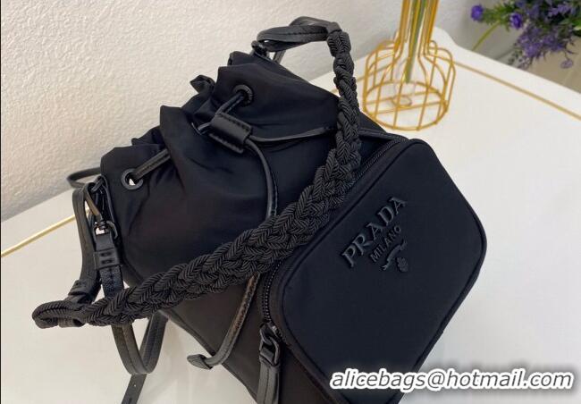 Buy Fashionable Prada Duet Nylon Bucket Bag 1BH038 Black 2025