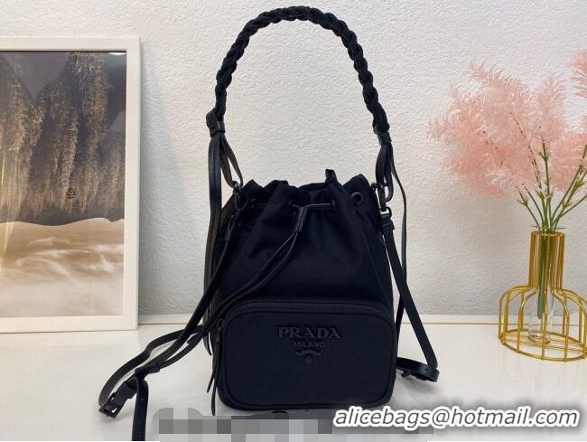 Buy Fashionable Prada Duet Nylon Bucket Bag 1BH038 Black 2025