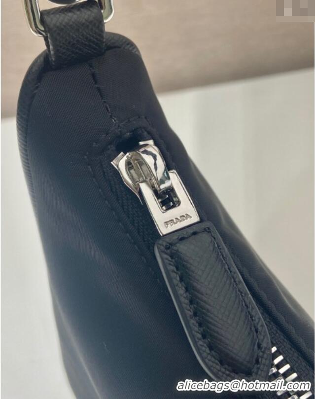 Buy Cheap Prada Re-Edition 2005 Re-Nylon and Saffiano hobo mini bag 1N204M Black/Silver 2025
