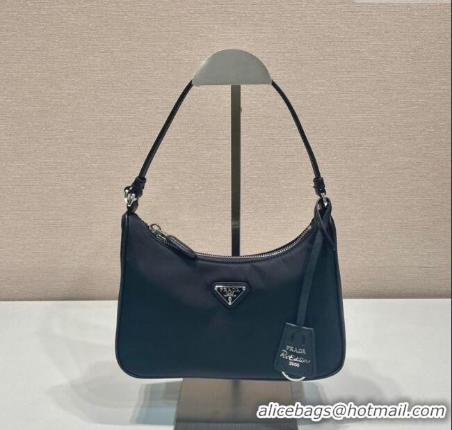 Buy Cheap Prada Re-Edition 2005 Re-Nylon and Saffiano hobo mini bag 1N204M Black/Silver 2025
