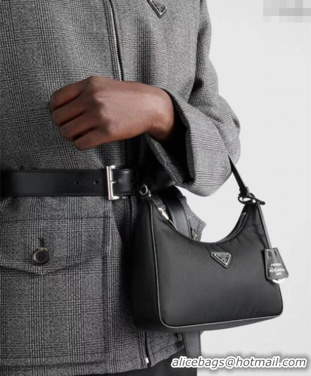 Buy Cheap Prada Re-Edition 2005 Re-Nylon and Saffiano hobo mini bag 1N204M Black/Silver 2025