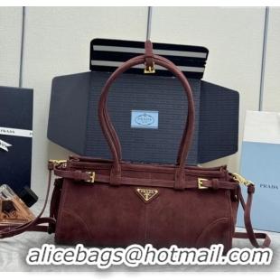 Promotional Prada Bonnie Medium Suede handbag 1BA426 Burgundy 2025