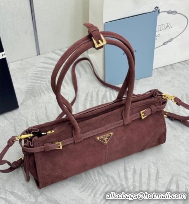 Promotional Prada Bonnie Medium Suede handbag 1BA426 Burgundy 2025