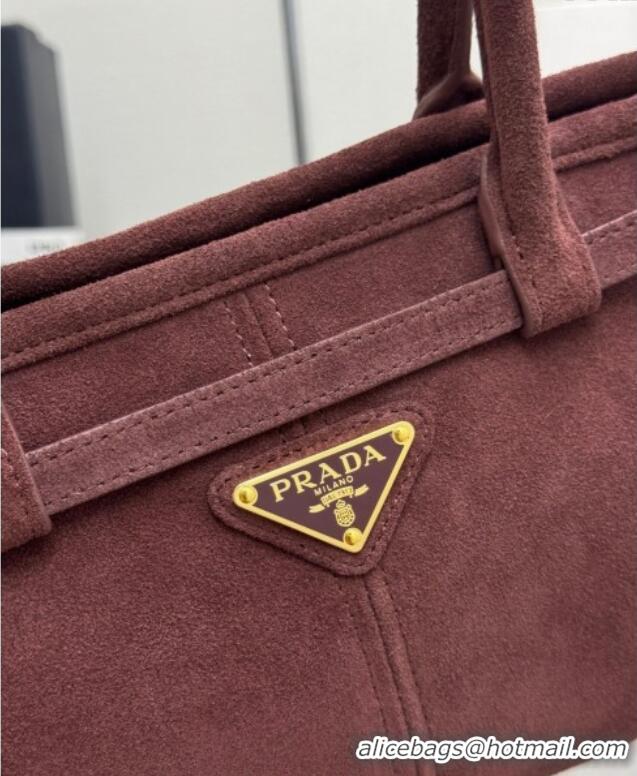 Promotional Prada Bonnie Medium Suede handbag 1BA426 Burgundy 2025