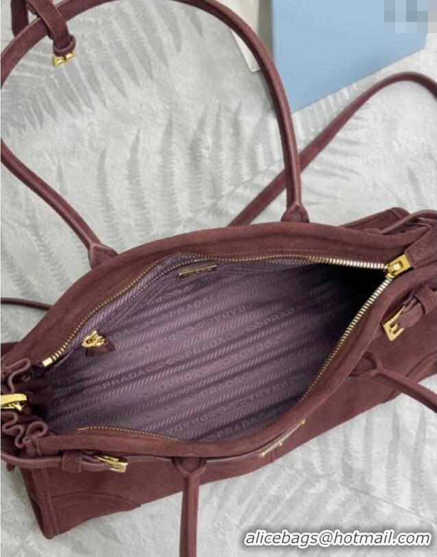 Promotional Prada Bonnie Medium Suede handbag 1BA426 Burgundy 2025