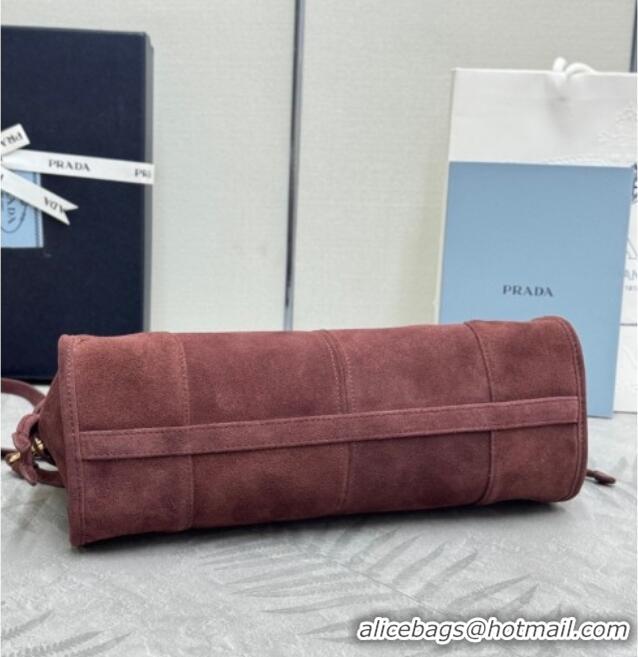 Promotional Prada Bonnie Medium Suede handbag 1BA426 Burgundy 2025