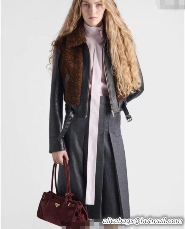 Promotional Prada Bonnie Medium Suede handbag 1BA426 Burgundy 2025