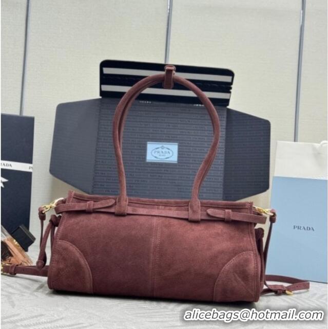 Promotional Prada Bonnie Medium Suede handbag 1BA426 Burgundy 2025